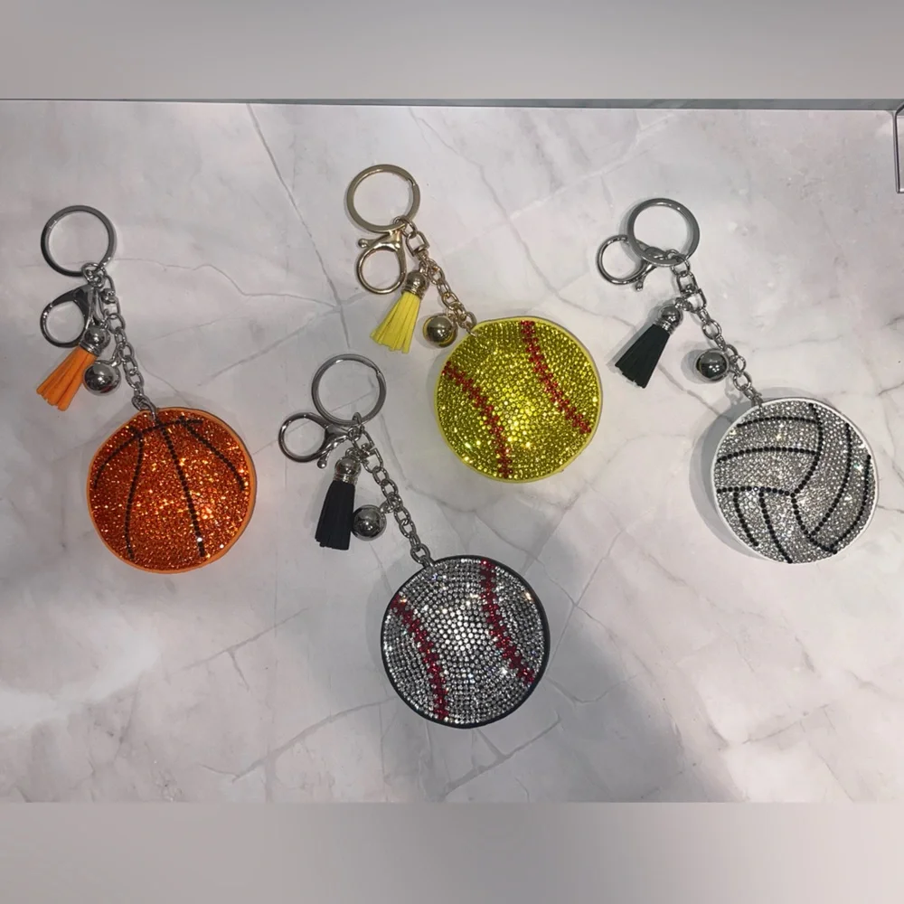 CHOICE OF Puffed Rhinestone Sport Ball Keychain Bag Charm
